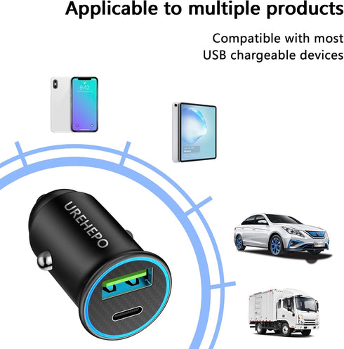 USB C Car Charger, 45W Dual Ports Fast Charge Car Charger Adapter, PD30W&QC3.0 Compatible with iPhone 14 13 12 11 Pro