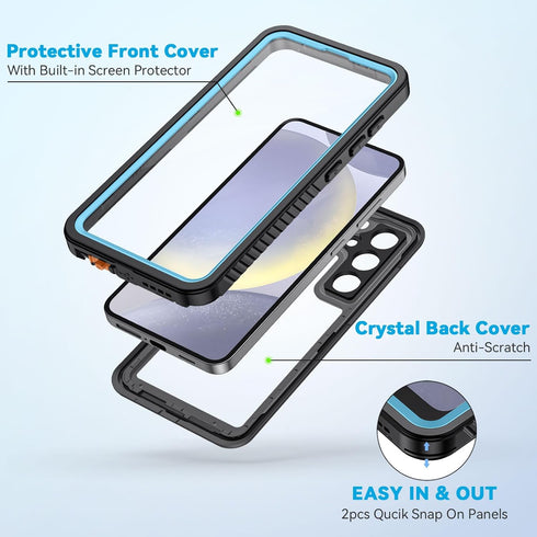 Lanhiem Samsung Galaxy S24 Case, IP68 Waterproof Dustproof with Built-in Screen Protector, Rugged Cover, Light Blue