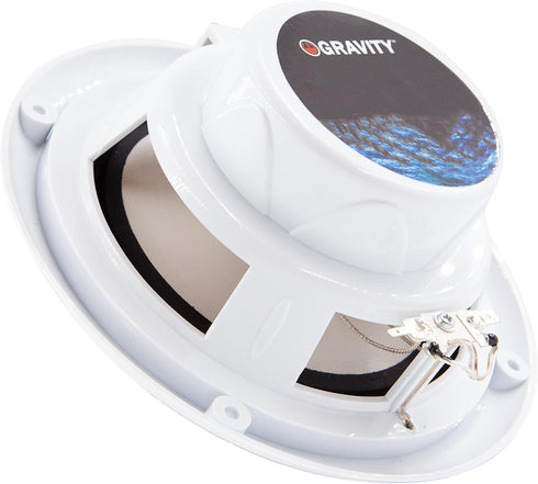 Gravity Marine Speakers - 6.5 Inch 2 Way Waterproof Outdoor Audio System with LED Lights, 350 Watt Power (White)