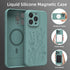 Midnight Green Flower Magnetic Silicone Case for iPhone 15 Pro, Magsafe Compatible, Camera Protection, Soft Microfiber