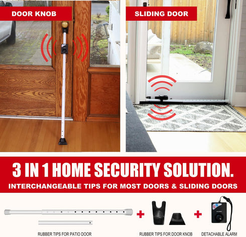 SECURITYMAN 120dB Jammer 400lbs Door Security Bar with Alarm (Detachable) - Siren Door Stopper Alarm - Adjustable