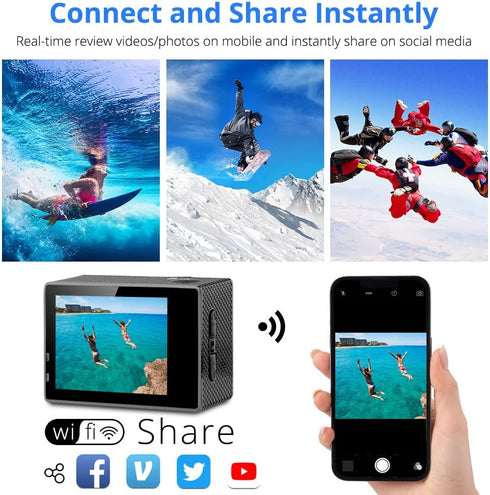 Dragon Touch 4K Action Camera, 20MP Vision 3 Underwater Waterproof Camera with 170° Wide Angle & Remote