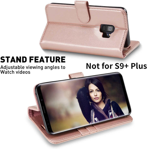 MONASAY Wallet Case for Galaxy S9 - 5.8-inch Flip Folio Leather Cover with Screen Protector and RFID Blocking, Rosegold