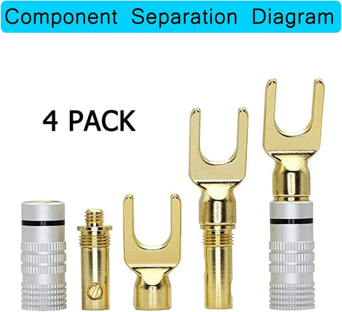 XMSJSIY Y Spade Plug,Speaker Spade Connector, Fork Spade Plug 45 Degree for Speaker Wire, Plug Audio Jack Connector Pure Copper for Speaker Wire,Screw Locking Speaker Wire Connector -4pcs by XMSJSIY