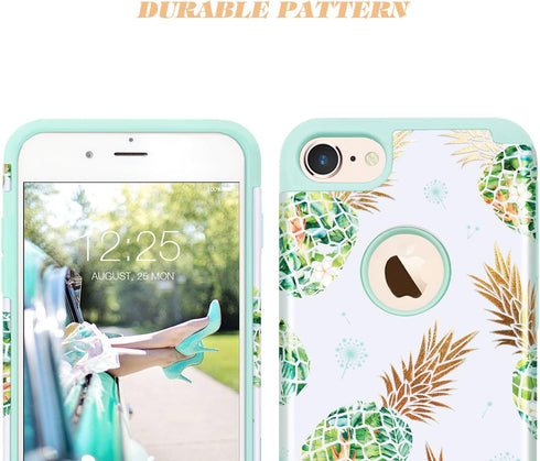 Fingic for iPhone 8/7 Case - Pineapple Hybrid 2 in 1 Shock-Absorbent Green Silicone & Polycarbonate Case with Pineapple