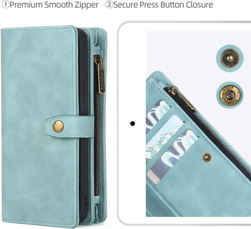 TwoHead 13 13 Designed for iPhone Wallet Case with Card Holder,Detachable Magnetic Phone Case with Wallet PU Leather