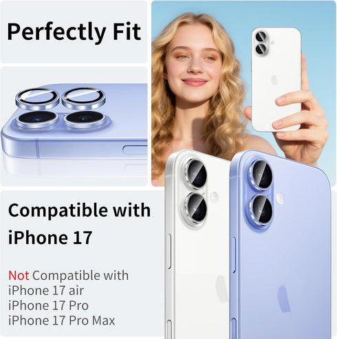 Hsefo 17, 9H Camera Lens Protector for iPhone Ultra-thin Tempered Glass, Scratch Resistant, Case Friendly, Metal