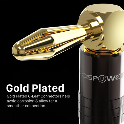 FosPower Right Angle Banana Plugs (12 Pairs / 24 pcs), 24K Gold Plated Closed Screw Speaker Plug Connectors