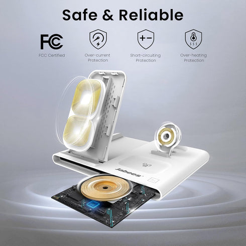 Jabees 4-in-1 15W Bedside Charging Dock: Wireless Charger + Night Light for iPhone, Samsung, Apple Watch & AirPods