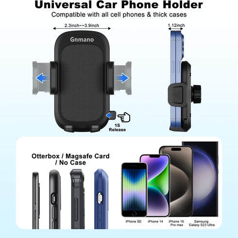 Car Phone Holder with Powerful Suction, 3 in 1 Hands-Free Mount for iPhone and Android Smartphone