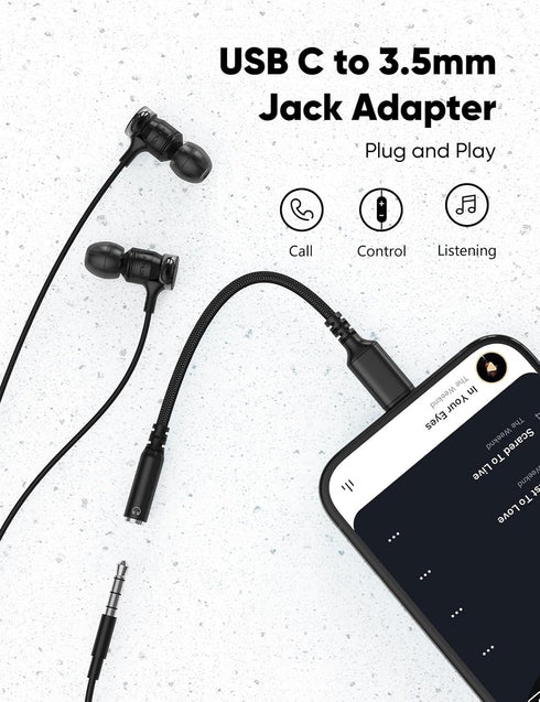 Highwings USB Type C to 3.5mm Female Headphone Jack Adapter, (3-Pack) USB C to Aux Audio Dongle Adapter Compatible for iPhone 15 Pro Max/15 Pro/15 Plus, Samsung Galaxy S23/S22/S21 Ultra,iPad Pro-Black