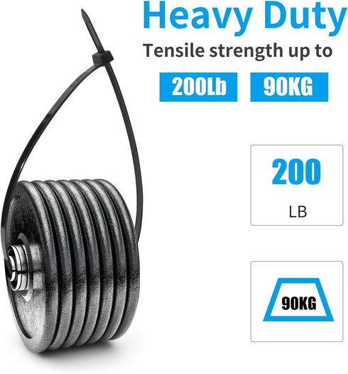 16 Inch 100 PCS,200 LBS XINGO Black Large Zip Ties Heavy Duty Ultra Strong Plastic Wire Ties, Large Cable Ties Extra
