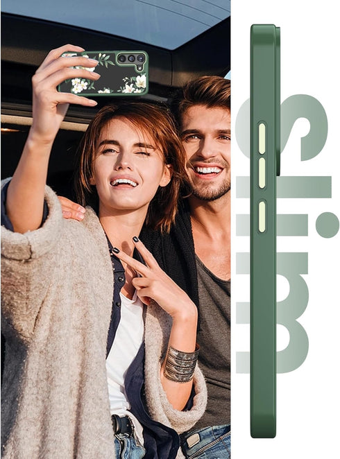 Dretal Galaxy S22 5G Case - Floral Military Grade, Slim Hard Back & Soft Edge + Tempered Glass Protector (Green)