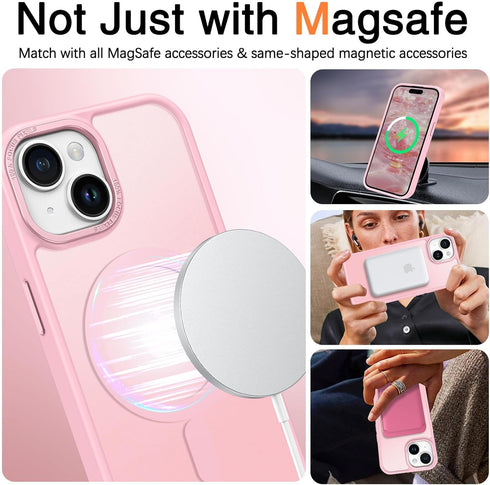 BENTOBEN iPhone 15 Plus Case, Tender Pink Slim Shockproof Magnetic Cover, Compatible with MagSafe for Women & Men.