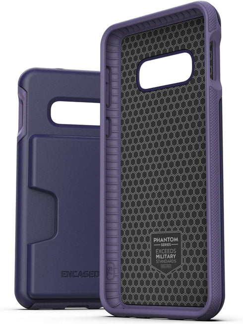 ENCASED Galaxy S10e Wallet Case, Protective Cover with Card Holder (Purple)