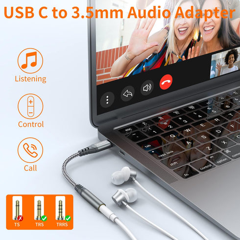 JXMOX USB Type C to 3.5mm Female Headphone Jack Adapter - USB C to Aux Audio Dongle for iPhone, Samsung, Pixel, iPad
