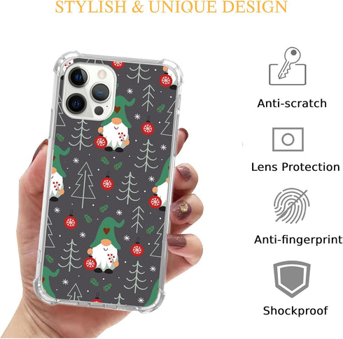 Christmas Gnomes Case Compatible with iPhone 15 Pro Max, Cute Christmas Spruce Tree Phone Case for iPhone 15 Pro Max, Cool TPU Protective Phone Case Cover