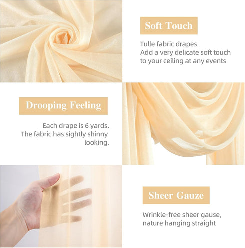 Wedding Arch Draping Fabric, 1 Panel 28" x 19Ft Champagne Sheer Backdrop Curtain for Ceremony Party Decor