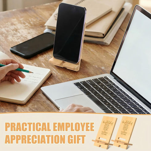 Novabright 24 Sets Employee Appreciation Gifts Bulk Bamboo Wooden Phone Stand for Desk with Greeting Cards Organza Bags