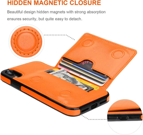 KIHUWEY iPhone XR Wallet Case - Premium Leather Credit Card Holder, Durable Shockproof Protective Cover, Kickstand, 6.1