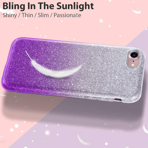 MATEPROX Compatible with iPhone SE 2022 Case, Glitter Bling Sparkle Cute Girls Women Protective Case, Gradient Purple
