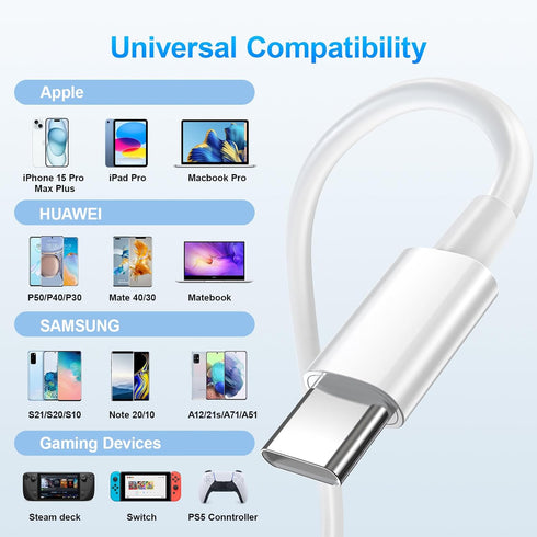 Dayaoncy Fast USB C to USB C Cable 6ft, 3Pack 60W Fast Charging Type C Charging Cable for iPhone 15 Pro Max Plus,