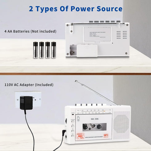 Cassette Cassette 4 SEMIER Small Player Recorder, to Digital Converter via USB or Micro SD Card, Powered by AC or AA