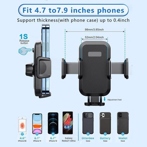 Pack-1 Car Cell Phone Holder, 360 Degrees Long Arm Dashboard Windshield Holder, Universal Anti-Shake Smartphone Holder