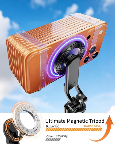 Kinwald 57" MagSafe Compatible Phone Tripod with Remote, Strong Magnetic Selfie Stick, Secure & Portable Tripod
