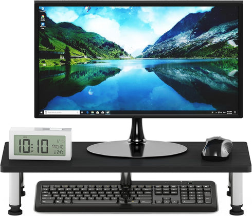 Furinno Monitor Riser Stand - Americano Finish with Stainless Steel Tubes