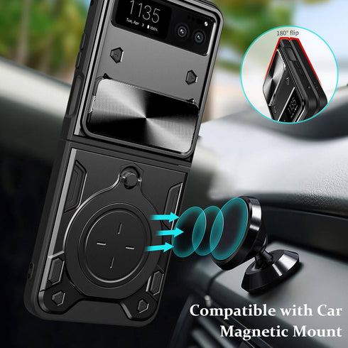 for Motorola razr 2023 Case, Metal Ring Holder Stand Cover with Camera Protector, Full Protection Shockproof (Black)