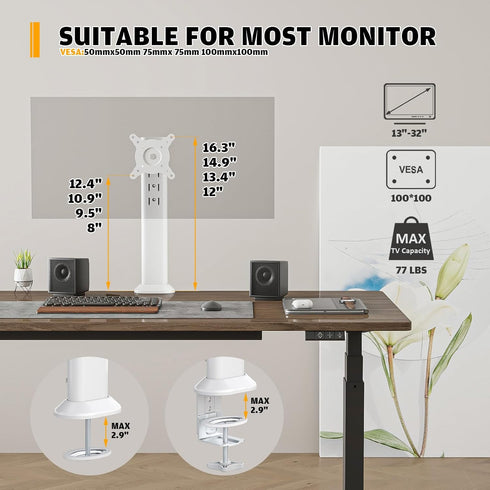 Hemudu 13 inch 32 inch 77lbs, Single Desk Monitor Arm Mount Stand Fit for to Flat Curved Computer Screen with Swivel