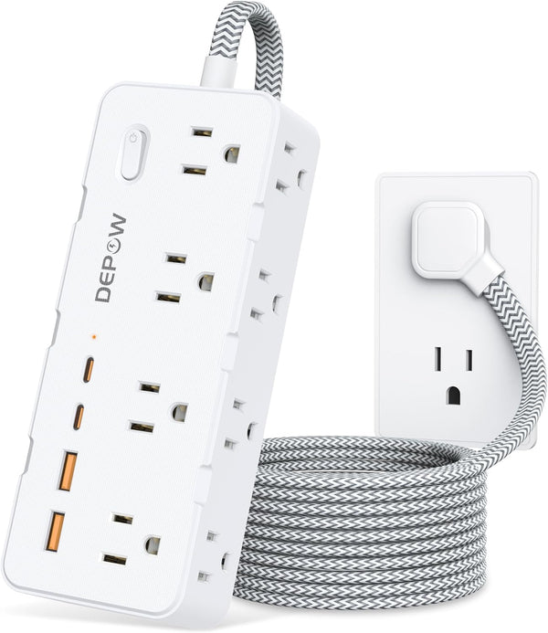 Power Strip Surge Protector, 5FT Braided Extension Cord with 8 AC Outlets and 4 USB Ports for Home Office