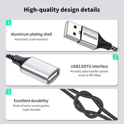 USB 2.0 Adapter, Dual USB Port Extender Hub for Laptop, Mac, Tesla Model 3 Charging and Data Transfer