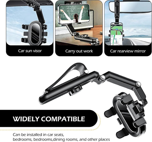 MOXRUQ 1 360 PC Car Rearview Mirror Phone Holder, Rotatable Sun Visor Phone Holder, Multifunctional Auto Clamp Car