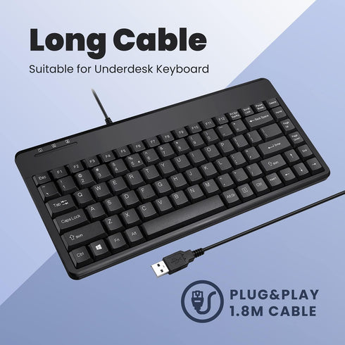 Perixx PERIBOARD-409U Wired USB Mini Keyboard, Black, US English Layout