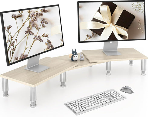 AX Waber Dual Monitor Riser - Adjustable Length & Angle, Wooden Stand