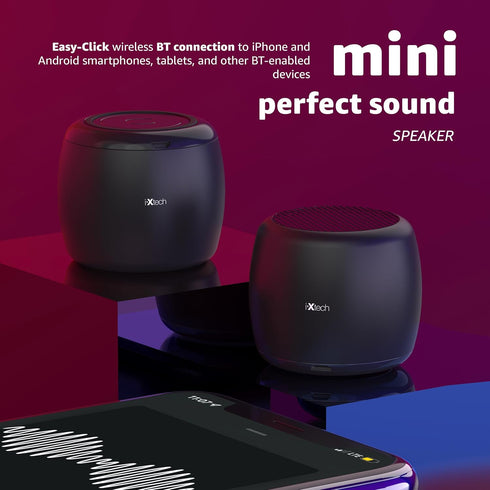 IXTECH Portable Speaker with Remote Shutter, Small Bluetooth Speaker with Built-in Microphone, Mini Wireless Travel