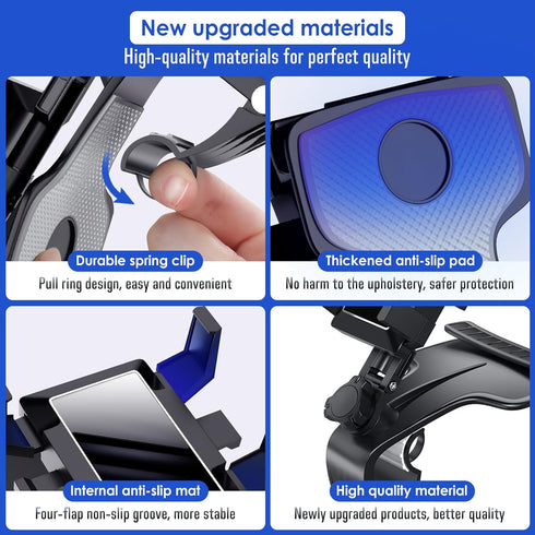 Multifunctional Car Phone Holder for Dashboard, Sun Visor, Rearview Mirror, 360° Rotatable and Retractable