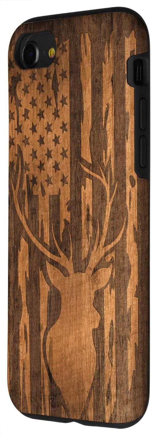 iPhone SE (2020) / 7 / 8 Case with Deer Buck and Flag on Wood-like Background