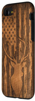 iPhone SE (2020) / 7 / 8 Case with Deer Buck and Flag on Wood-like Background
