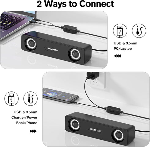 HEGMUXCO 10W 3.5mm Wired Stereo Speaker Compact PC Speakers for Desktop -, USB Powered, Audio Input, Laptop Expertly