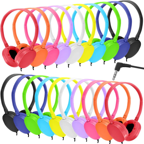 Kids Headphone Bulk 25 Pack, Multi Color for Classroom School, Durable Earphones Class Set for Students and Adults
