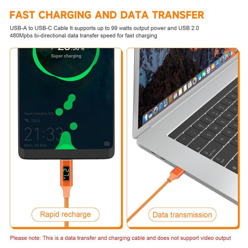 Type-C Cable with LED Display, Compatible with iPhone 15/Plus/Pro/Pro Max, MacBook Air/Pro, Galaxy S24