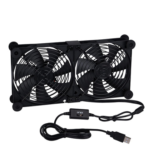 140mm 3-Degree 5V Quiet Dual Router Fan Cooler with L/M/H Speed Controller, DC USB Powered Cooling Case Fan for Router