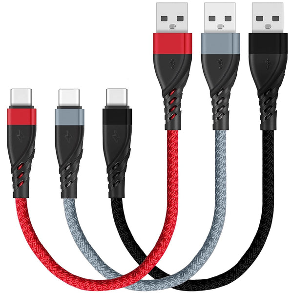 USB C Cable Short 1ft 3-Pack, Braided Fast Charging Cord for Samsung Galaxy, LG, MacBook, and Power Bank