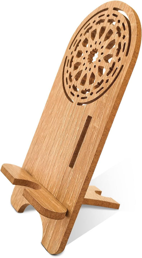 Wooden Desk Cell Phone Stand, Charging Organizer Compatible with iPhone, iPad, and Tablets, Use Horizontally or
