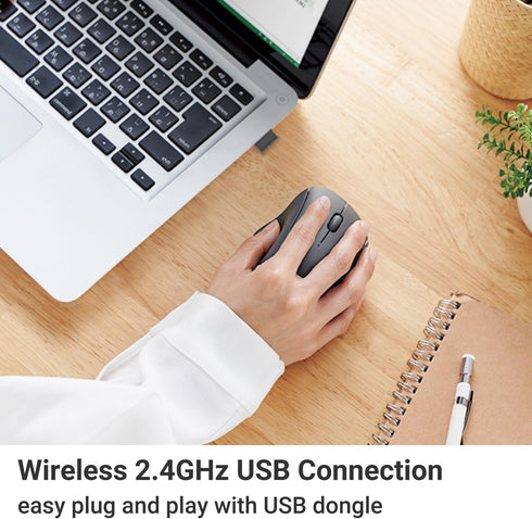 ELECOM Wireless Mouse, Ergonomic Shape, 2.4Ghz Silent Click, 20-Month Battery Life, Compatible with PC & Mac
