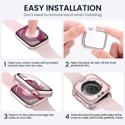 Tensea 2 in 1 Waterproof Apple Watch Screen Protector Case, iWatch Protective PC Face Cover with Tempered Glass