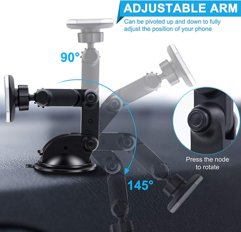 Magnetic Phone Car Mount Holder with Upgraded 3.2" Suction Cup | Universal Dashboard Windshield Mount | 8 Strong Magnets